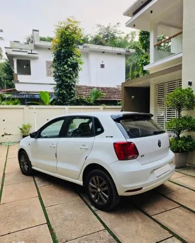 2015 Volkswagen Polo GT TSI automatic petrol in white, rear three-quarter view – Car City, Mattanur, Kannur